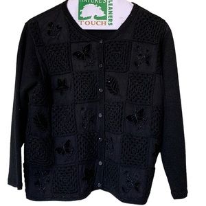 Marisa Christina black wool and acrylic button down sweater